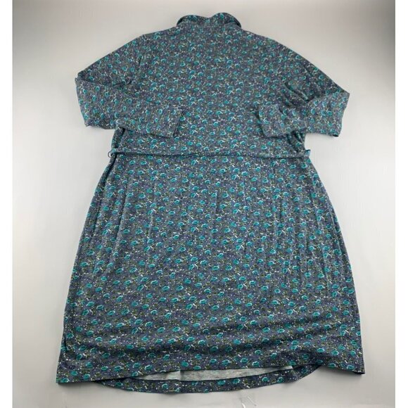 Boden Blue Green Collared Midi Shirt Dress with Sash Size 16 L 0064 - Picture 6 of 7